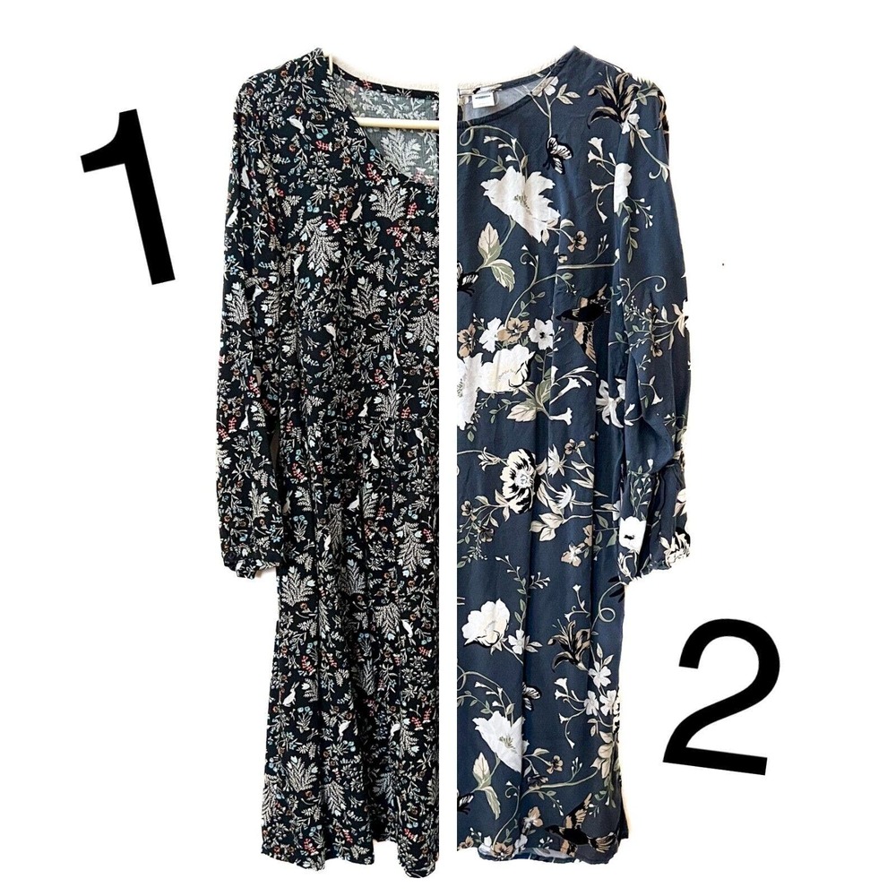 BUNDLE OF TWO Medium Summer Dresses Long Sleeve Mini Floral, One Black One Gray